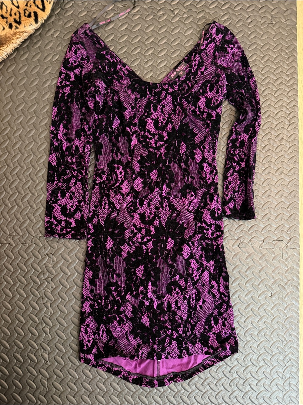 Betsey Johnson Purple Dress with Black Lace Overlay